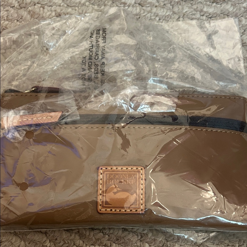 Dooney & Bourke Brown Nylon Wristlet with Leather Logo Patch